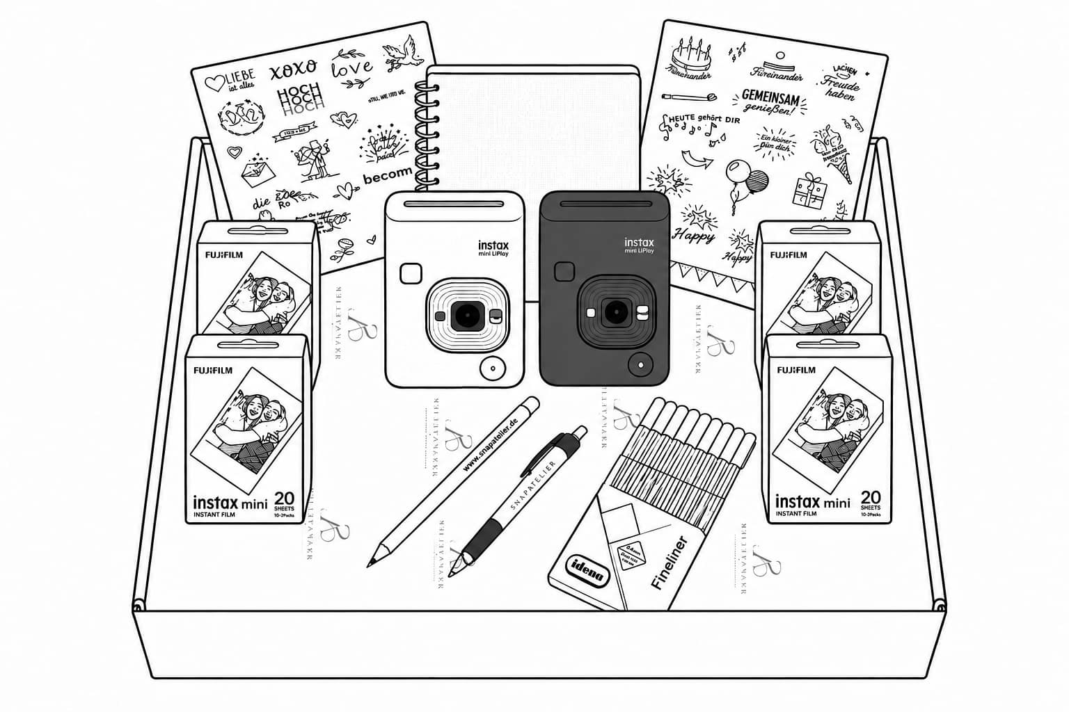 Signature Set mit zwei Instax Kameras, Sofortbildern und Gästebuch